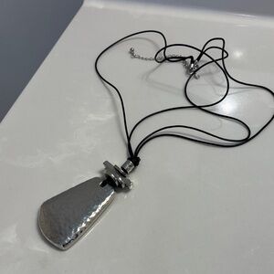 Chico’s Hammered Silver Pendant Necklace with Black Cord